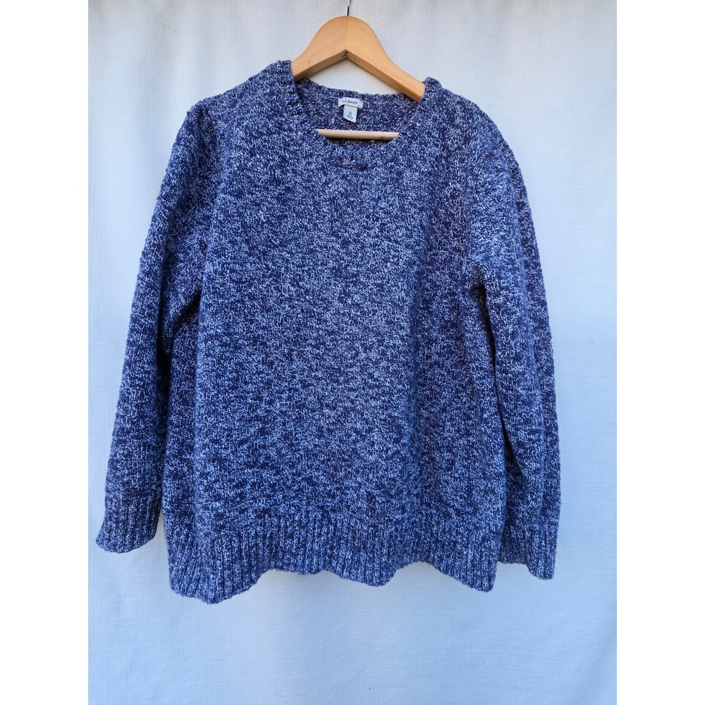 LL Bean Chunky Knit Sweater 3X Navy Coastal Grandma Cotton Fisherman Marled
